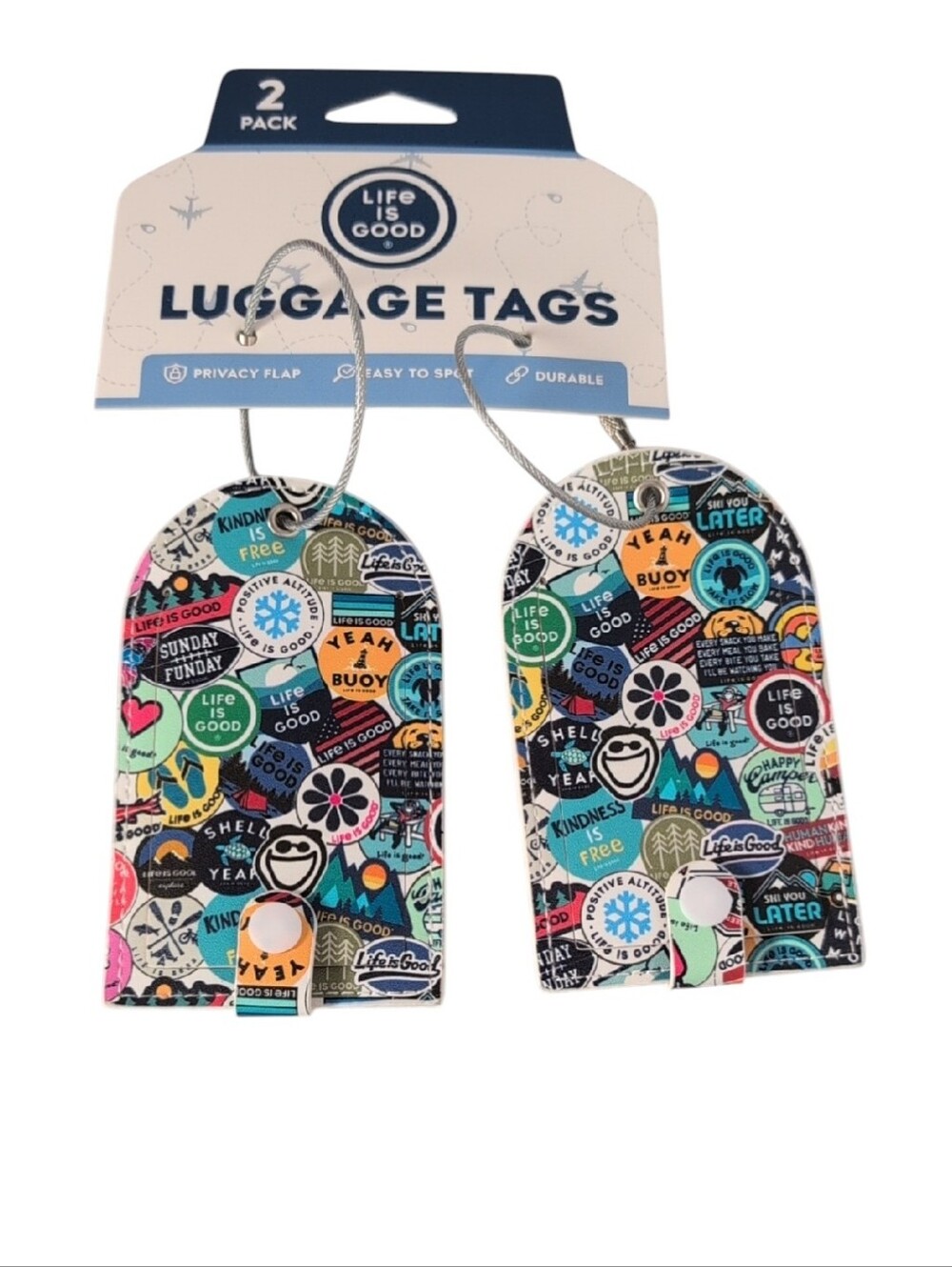 Life is Good Set of 2 Luggage Tags -Newsprint Print
